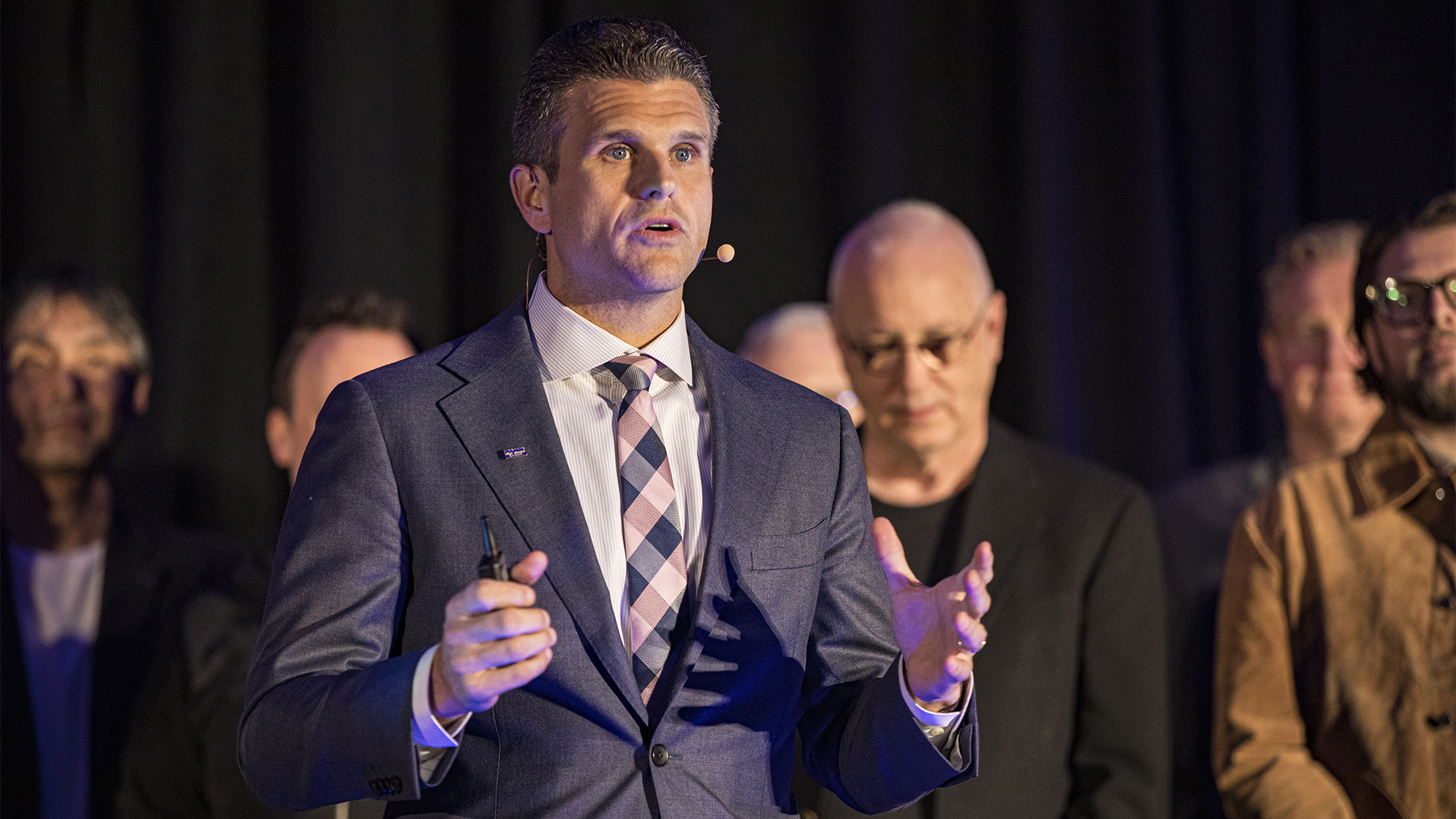 President and CEO of NAMM John Mlynczak speaks on stage during Global Media Day at The 2025 NAMM Show at Anaheim Convention Center on January 22, 2025 in Anaheim, California.
