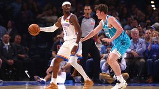 Shai Gilgeous-Alexander of the Oklahoma City Thunder playing against the Charlotte Hornets in a game ahead of the NBA 2025/26 season.