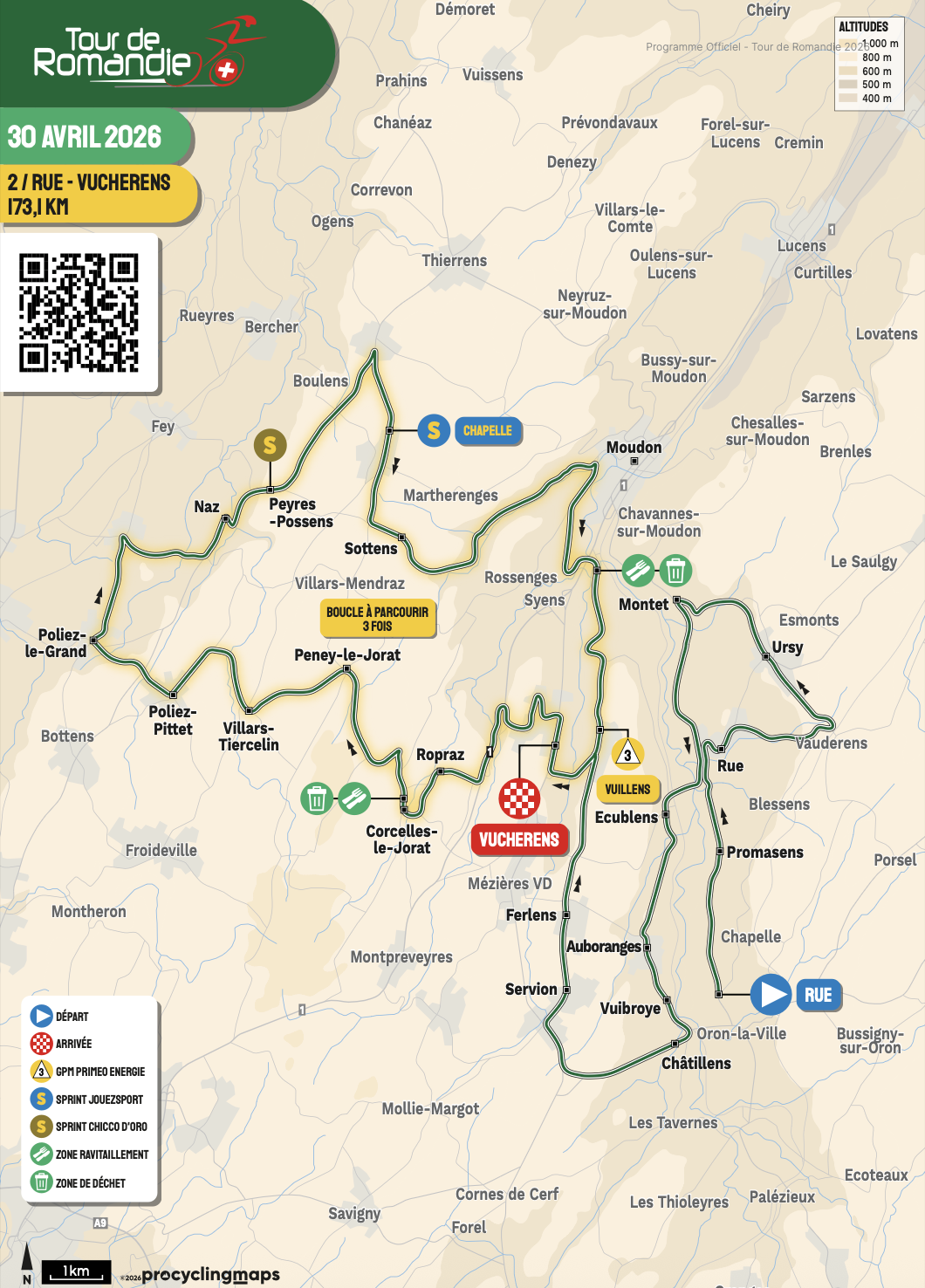 Route map for stage 2 at 2026 Tour de Romandie