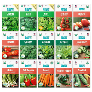 A multi-pack assortment of organic garden seed sachets