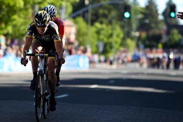 Ben King (Trek-Livestrong) leads the break as they gain time on the field.