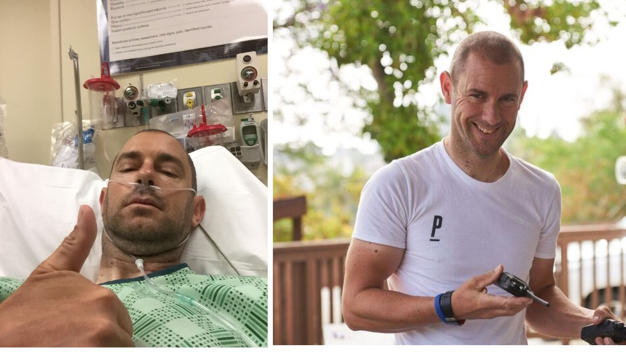 Richard Salisbury head shot from hospital bed and again smiling at the camera 