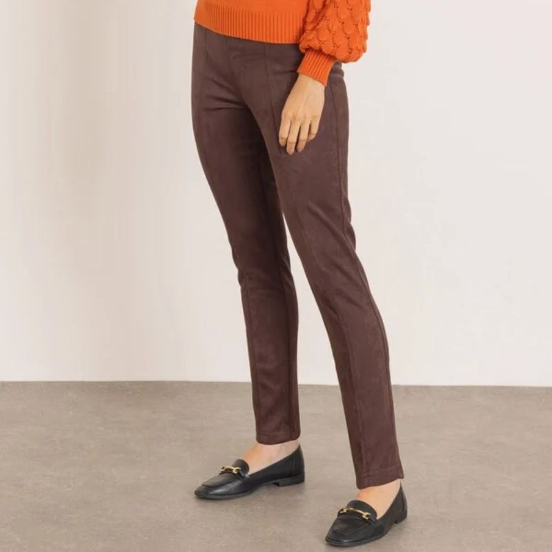 Suedette Slim Leg Pull On Trousers on model 