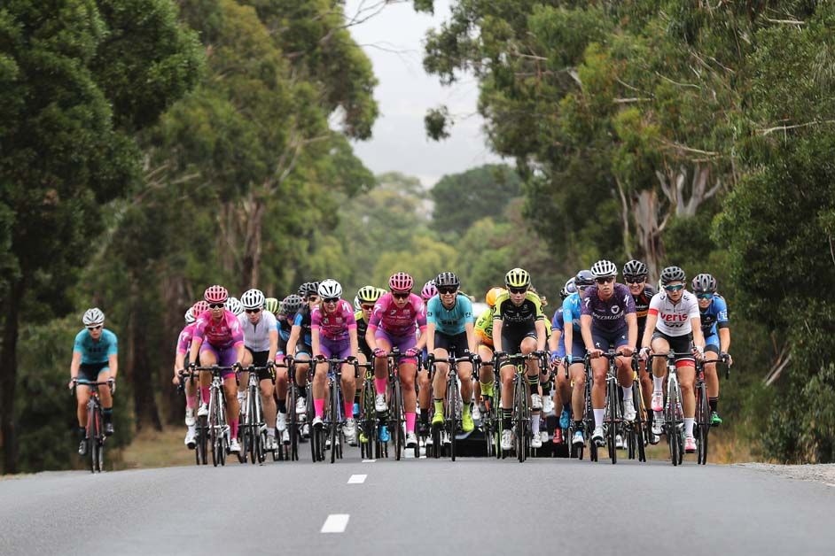 The peloton climbs