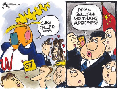 Editorial Cartoon U.S. Trump G7 Summit China Called Nuking Hurricanes