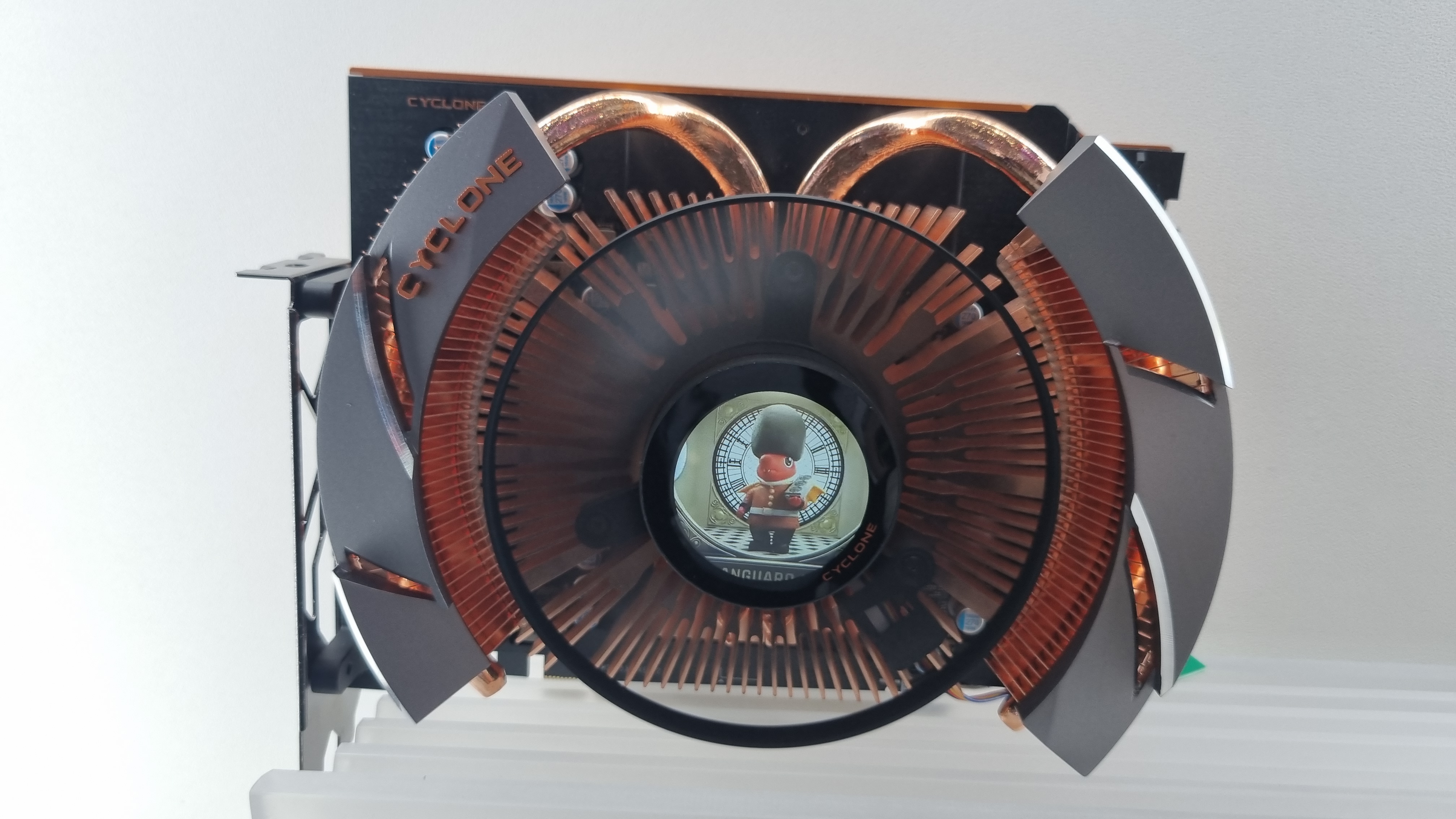 MSI's prototype Cyclone cooler design with a built-in screen