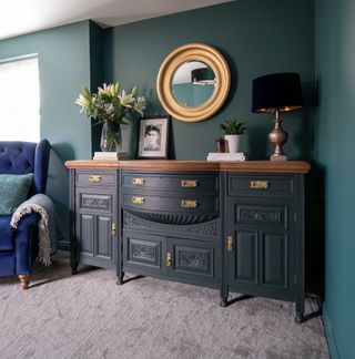 Navy upcycled sideboard in living room