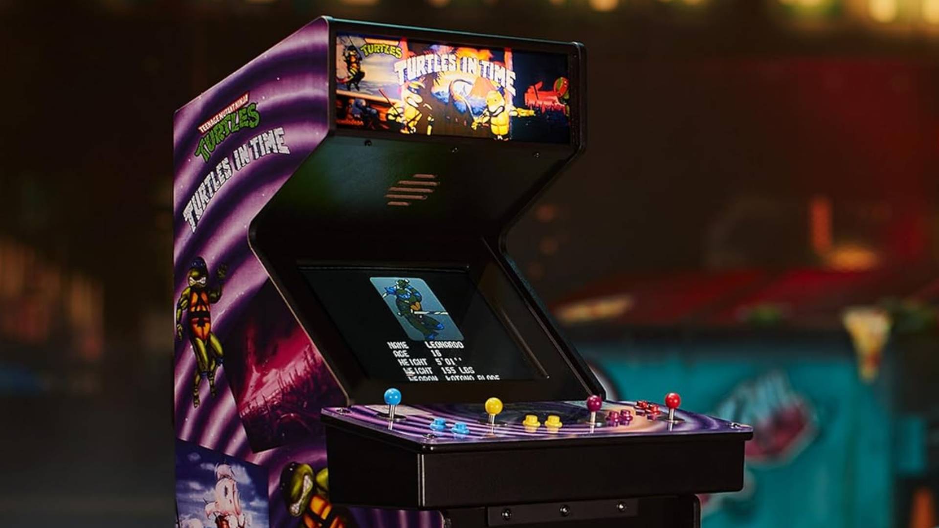 Image of the TMNT Turtles in Time Numskull Quarter Arcade machine.