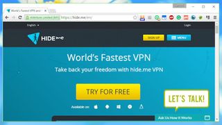 Screenshot af hjemmesiden Hide.me gratis VPN