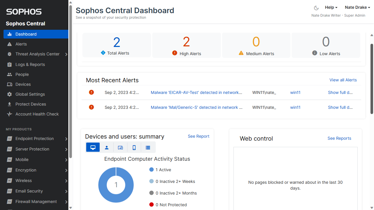 Sophos Intercept X Advanced: Interface 2