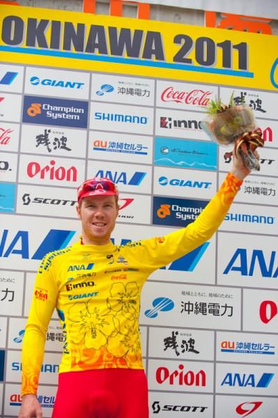 Stage one winner Thomas Palmer (Drapac) on the podium.