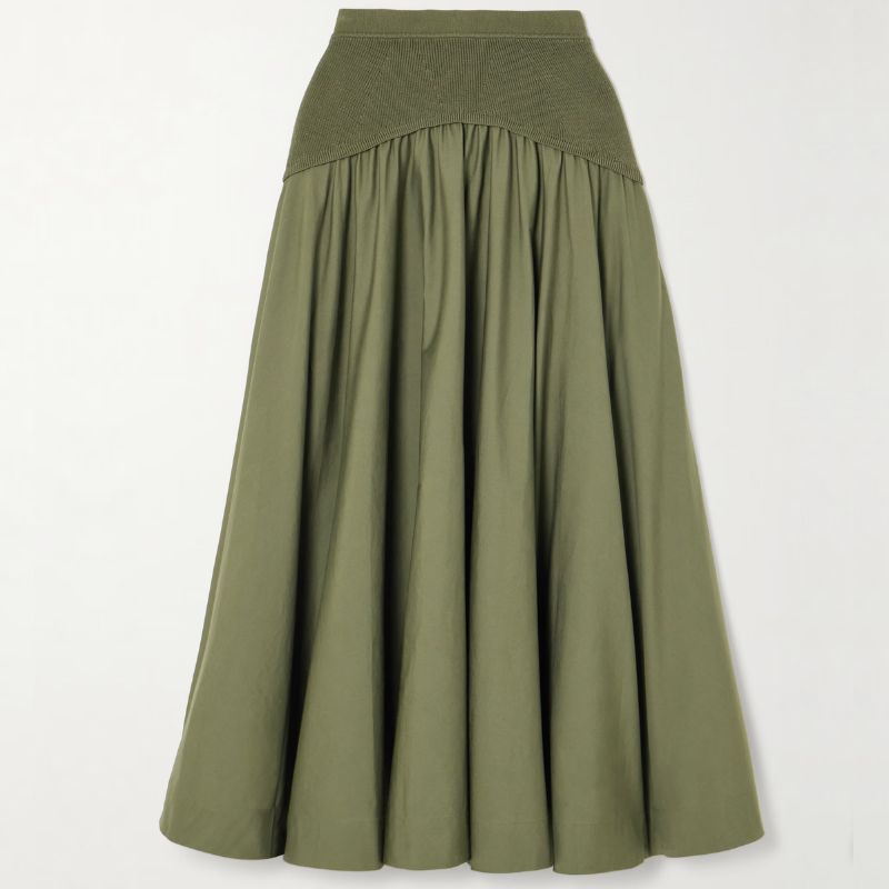 Kylie Minogue's olive green midi skirt