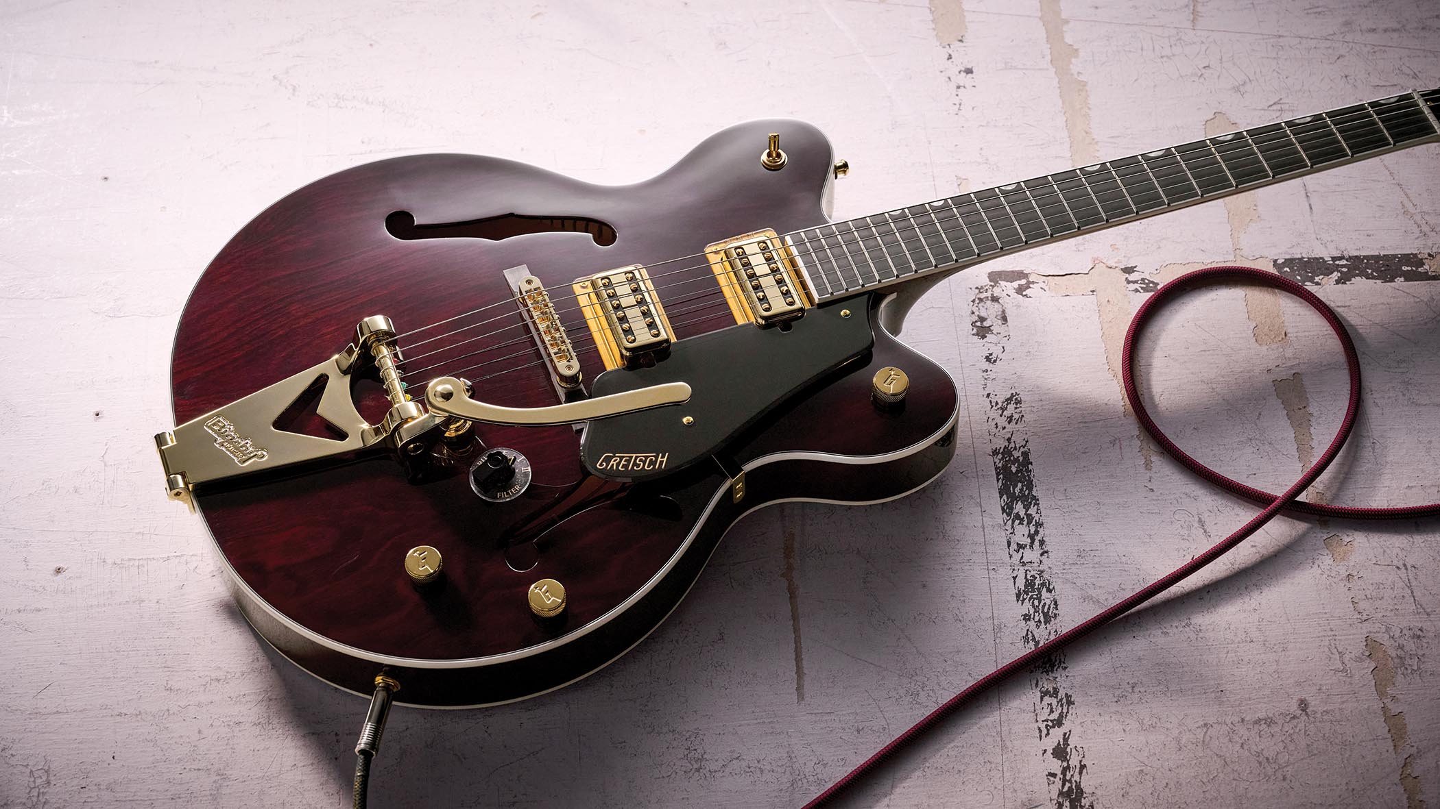 Gretsch Limited Edition Abbey Road RS201 Studiomatic: A tie-up between Abbey Road Studios and Gretsch featuring a recording-aimed circuit inspired by the studios&rsquo; Rumble Filter