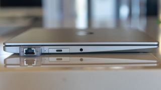 Framework Laptop Chromebook Edition on a desk, lid closed, ports facing camera