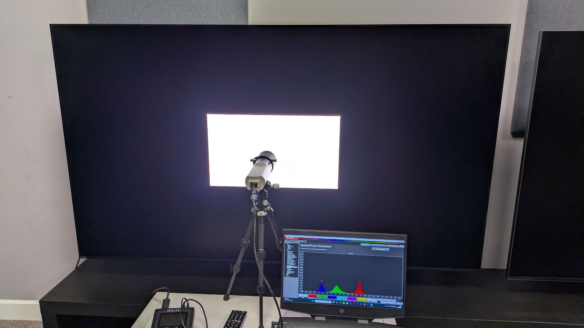 Sony Bravia 9 II with white window on screen with meter in front of screen