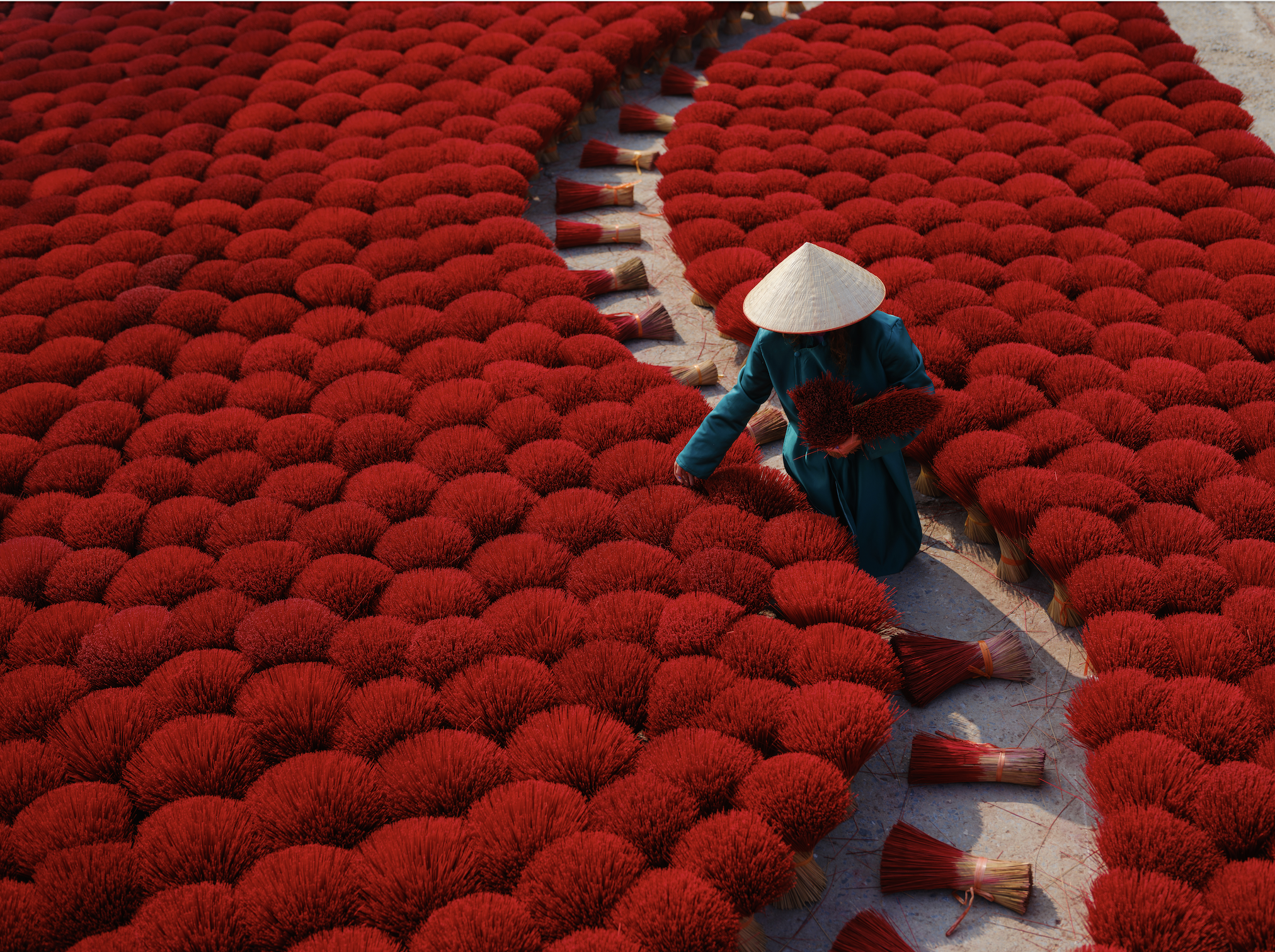 Person with red objects