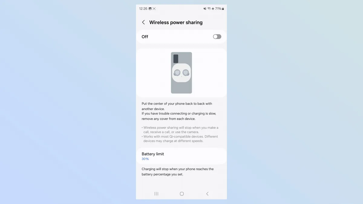Samsung Galaxy S23 Screen shot of wireless power sharing with Galaxy S23.
