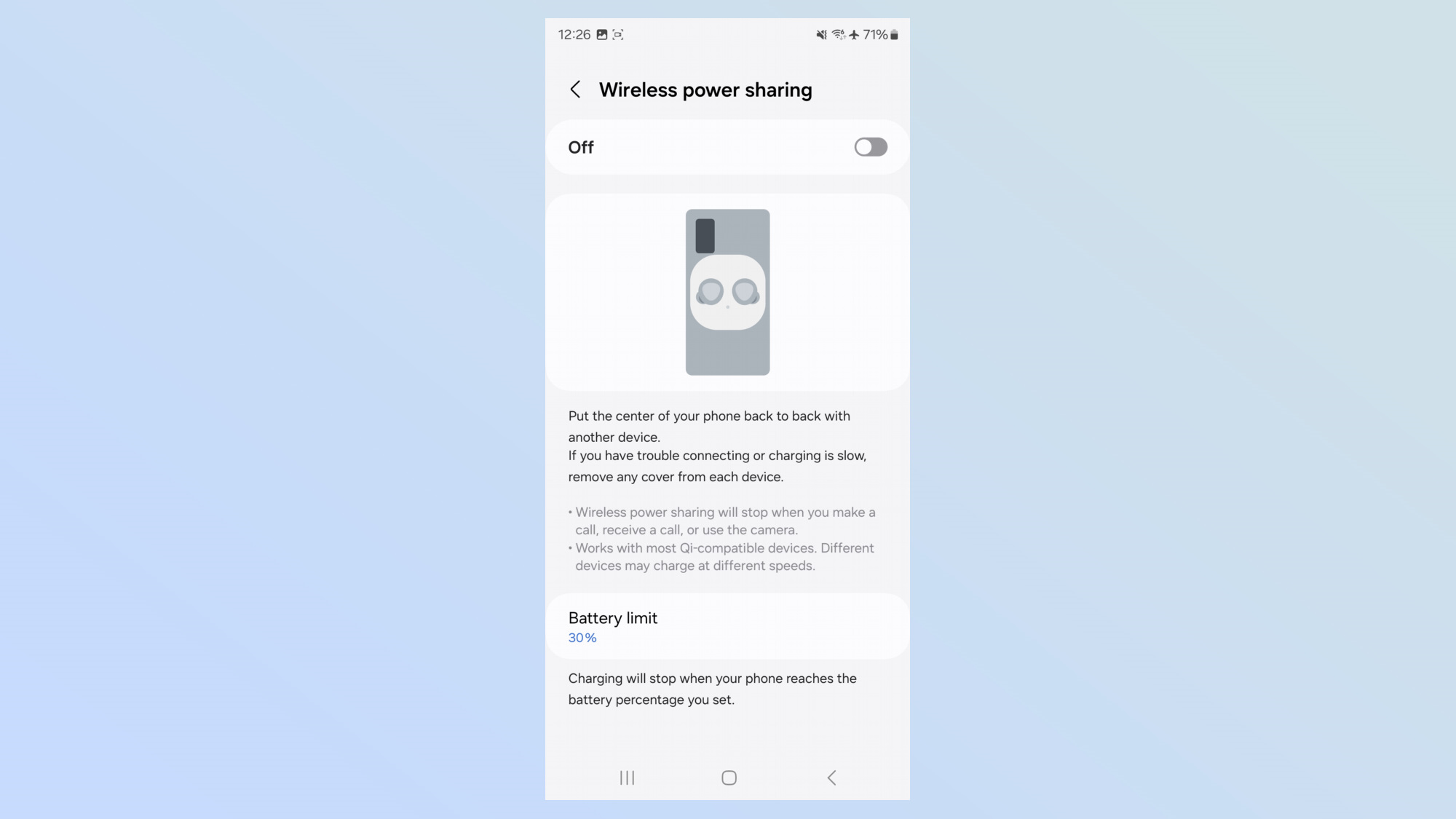 Screenshot of wireless power sharing with Galaxy S23.