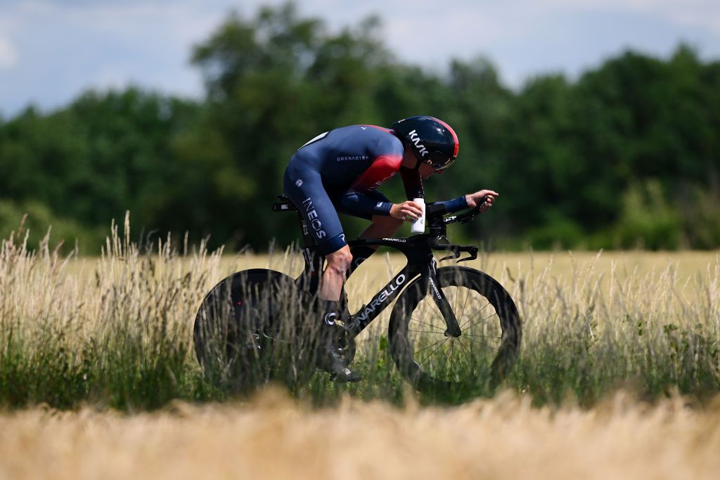 LA BATIE DURFE FRANCE JUNE 08 Tao Geoghegan Hart of United Kingdom and Team INEOS Grenadiers sprints during the 74th Criterium du Dauphine 2022 Stage 4 a 319km individual time trial from Montbrison to La Btie dUrf WorldTour Dauphin on June 08 2022 in La Batie dUrfe France Photo by Dario BelingheriGetty Images