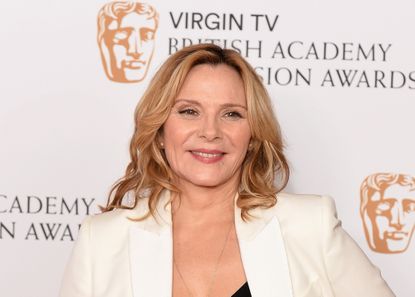 Kim Cattrall poses in the Winner's room at the Virgin TV BAFTA Television Awards at The Royal Festival Hall on May 14, 2017 in London, England