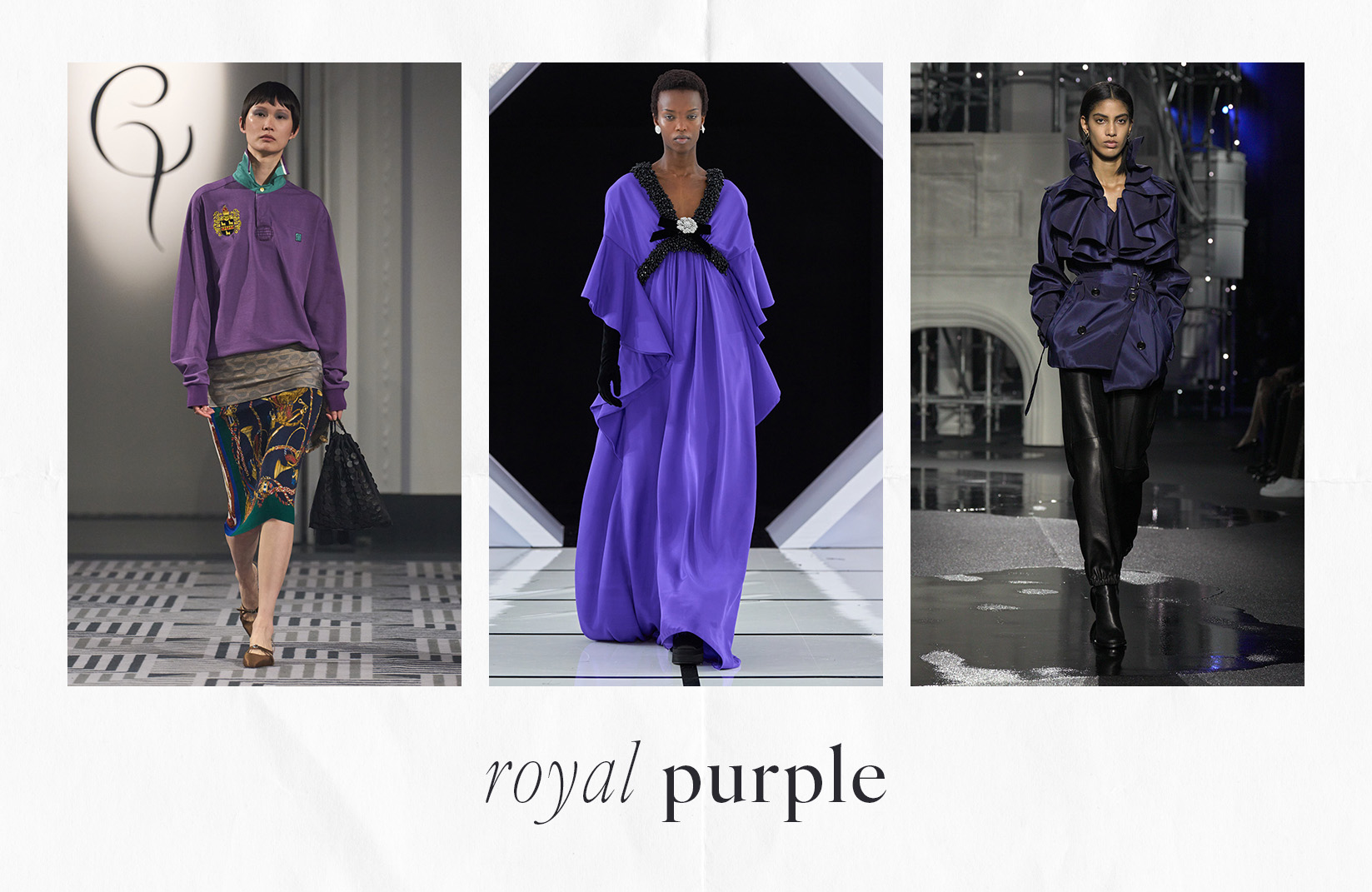 Photo collage of different runway trends from London Fashion Week Fall Winter 2026.
