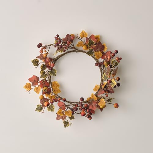 Lights4fun 40cm Artificial Autumn Wreath With Faux Leaves, Pinecones, and Berries Front Door Decoration Indoor &amp;amp; Outdoor Use