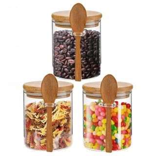 Clear airtight jars with wooden spoons