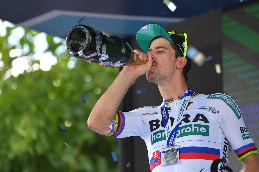 Peter Sagan celebrates second place n stage 4 in San Juan