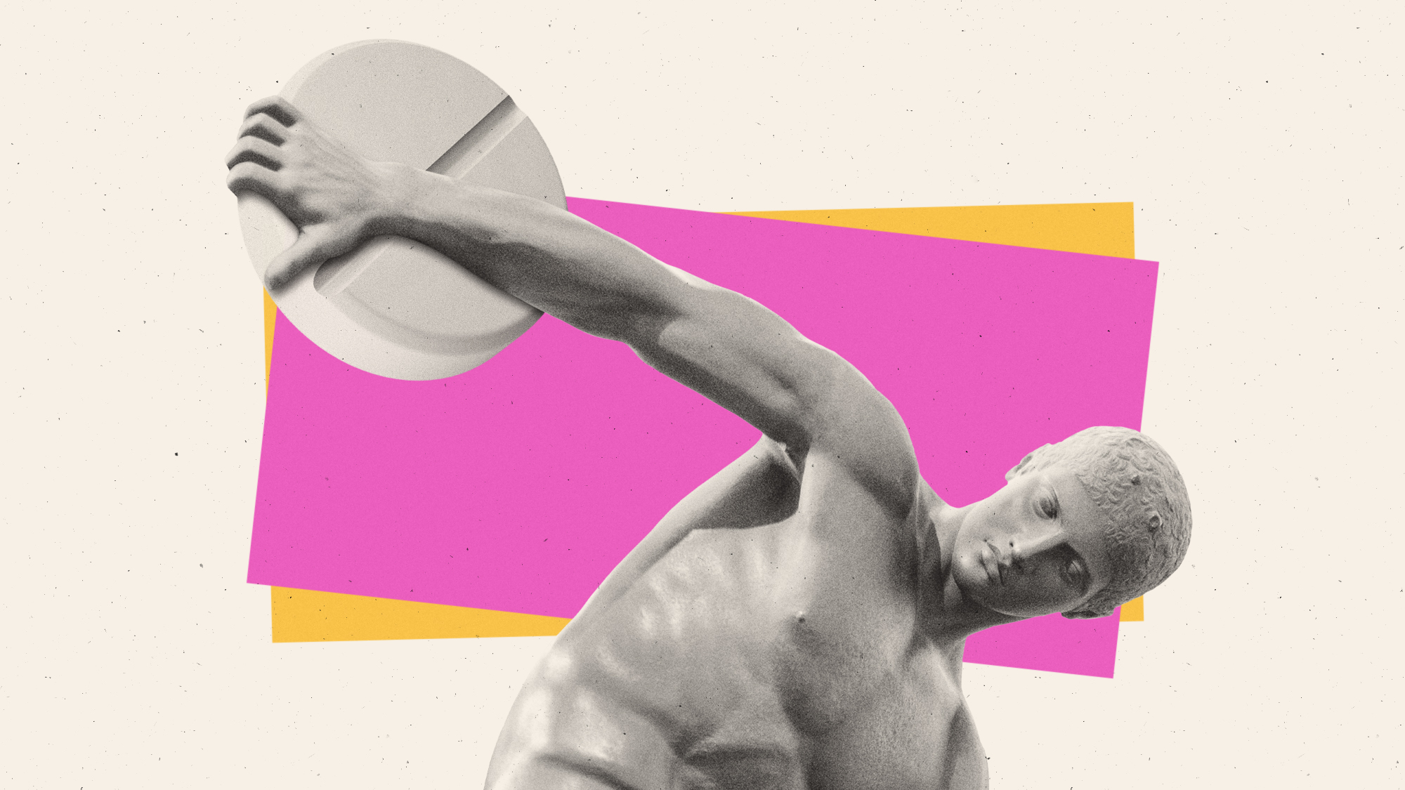 Illustration of a discus thrower sculpture holding a pill