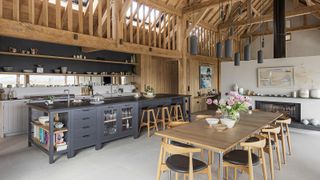 open plan barn conversion with freestanding kitchen