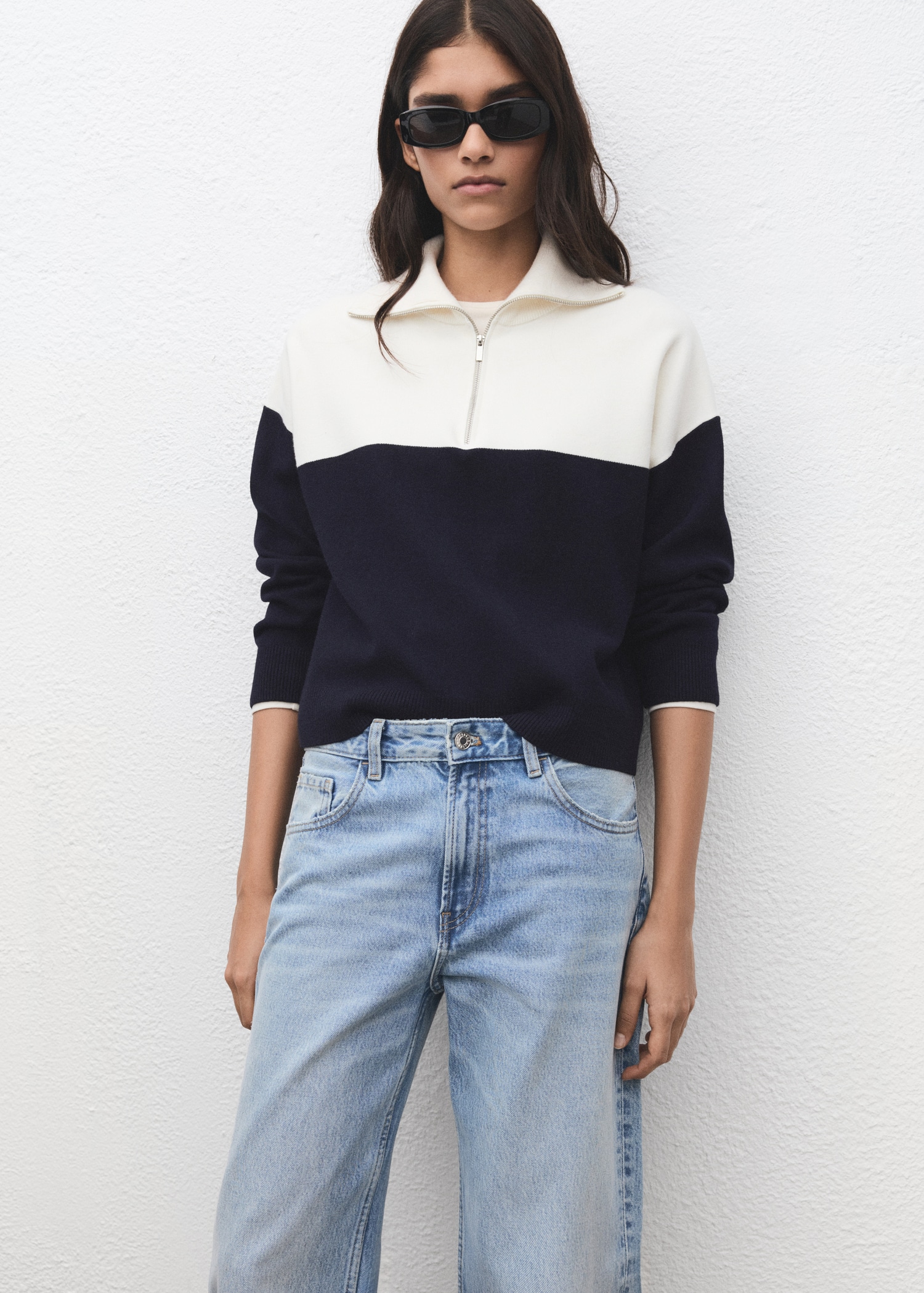Bicolour High Collar Sweater - Women | Mango United Kingdom
