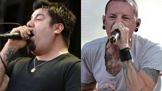 Chino Moreno of Deftones onstage in 2006 and Chester Bennington of Linkin Park onstage in 2012
