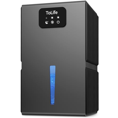 Tolife Dehumidifiers for Home 95 Oz Water Tank With Auto-Off 1000 Sq.ft Sleep Mode Portable Dehumidifier for Basement Bathroom Home Rv Closet Room 7 Colors Led Light,grey