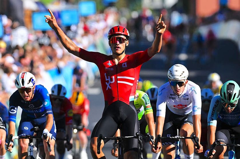 MAMER, LUXEMBOURG - SEPTEMBER 18: Mathieu Kockelmann of Luxembourg and Team Luxembourg celebrates at finish line as stage winner during the 85th Tour de Luxembourg, Stage 2 a 168.4km stage from Remich to Mamer on September 18, 2025 in Mamer, Luxembourg. (Photo by Tim de Waele/Getty Images)