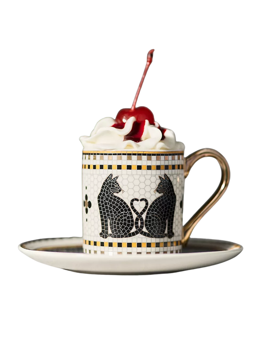 Bistro Tile Stoneware 24k Gold Accent Halloween Espresso Cup