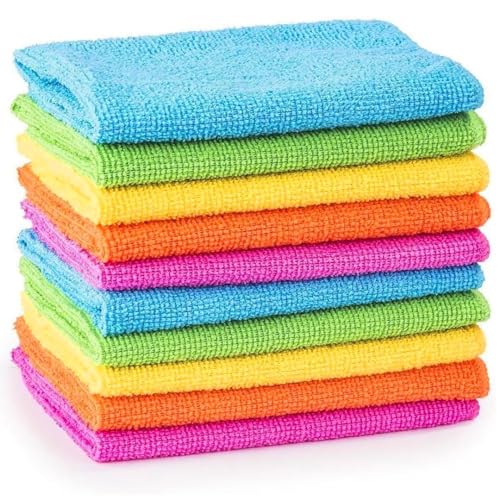 Mts Microfibre Cleaning Cloths 10 Pack, 30x30cm - Soft, Absorbent, Non Abrasive, Washable, Reusable Lint Free Duster Towels - Colour Coded Cloth Essentials for Kitchen, Car, Windows, Bathroom, Dishes