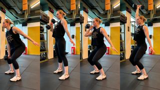 Sósie Cox demonstrates four positions of the dumbbell hang clean and jerk
