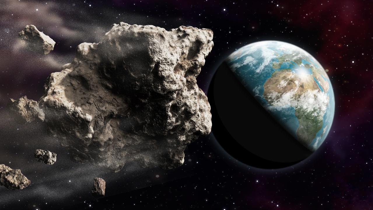 An illustration of an asteroid heading for Earth