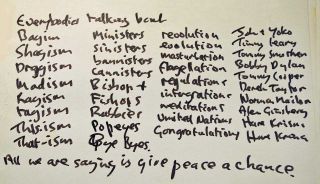 John Lennon's original hand-written lyrics for Give Peace A Chance