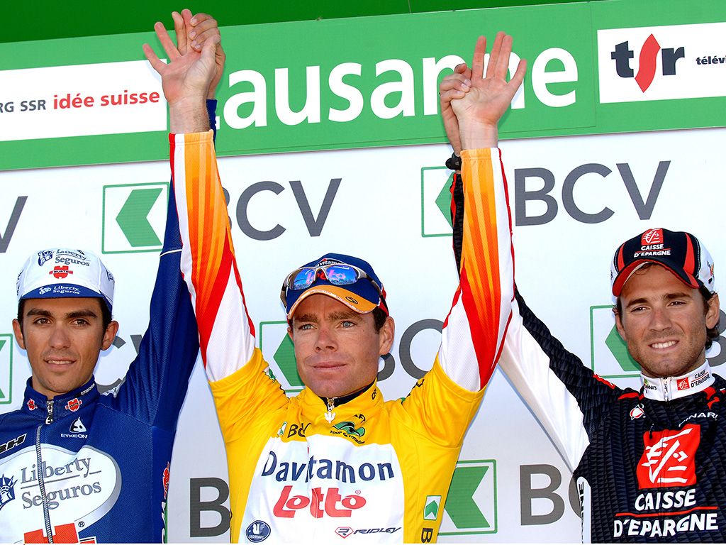 Contador alongside Cadel Evans and Alejandro Valverde at the 2006 Tour de Romandie