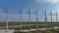 High voltage power lines are seen in West Palm Beach, Florida.
