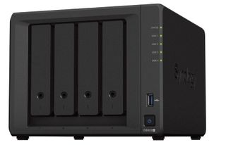One of the best NAS drives, a Synology DS932+, on a white background