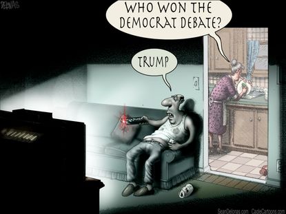 Political Cartoon U.S. Democratic Debates Trump 2020 Election