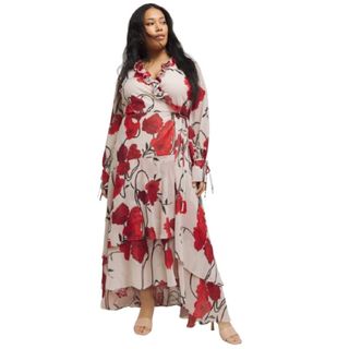 Joanna Hope Maxi Ruffle Wrap Dress