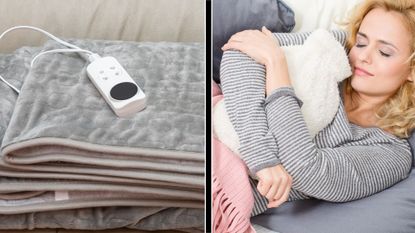 Electric blanket versus hot water bottle spliced image