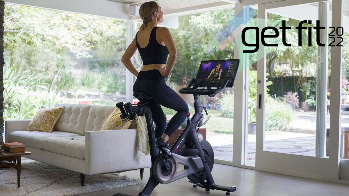 Woman exercising on Peloton bike