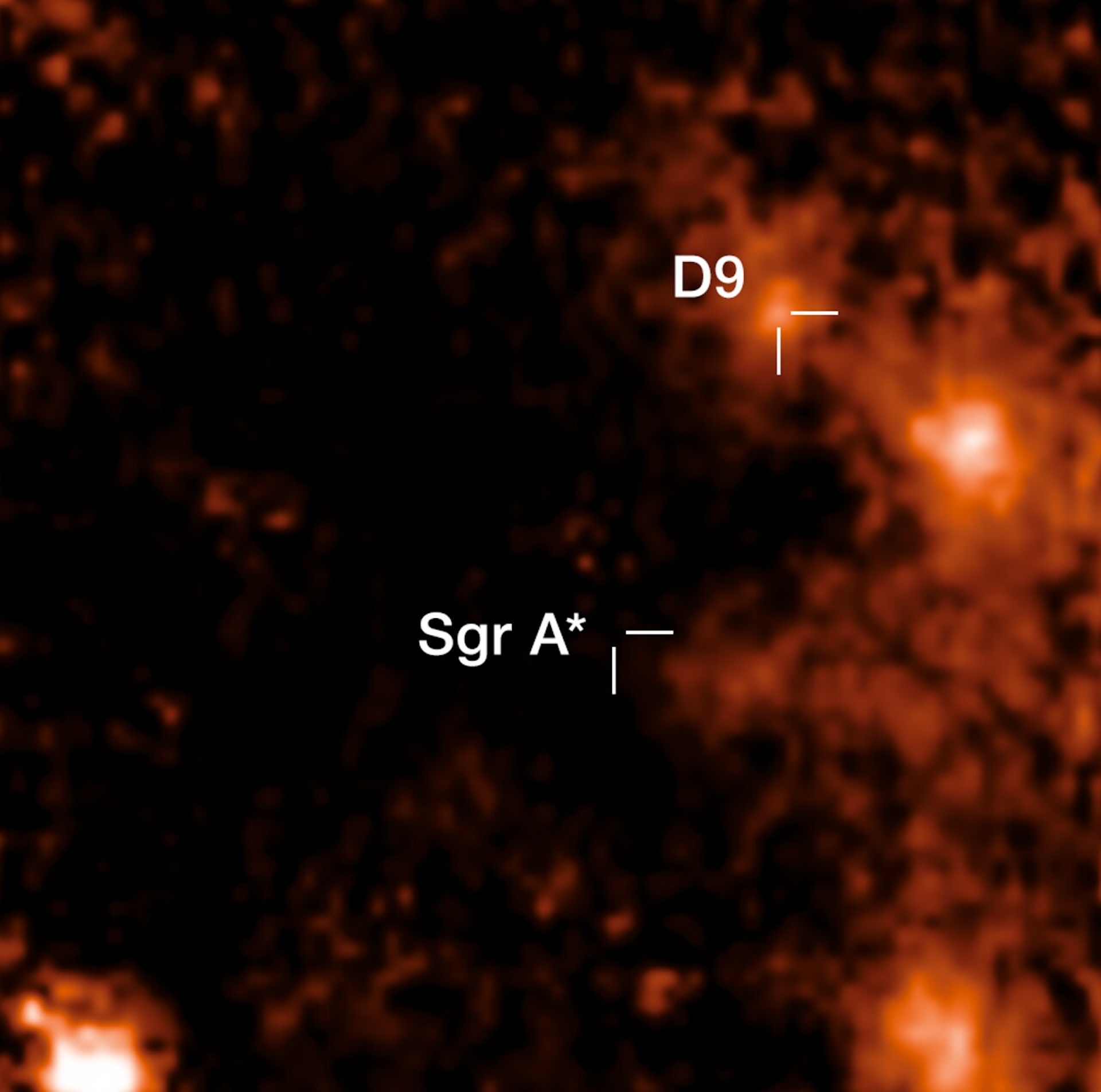 a labelled photo showing the location of D9 next to Sagittarius A