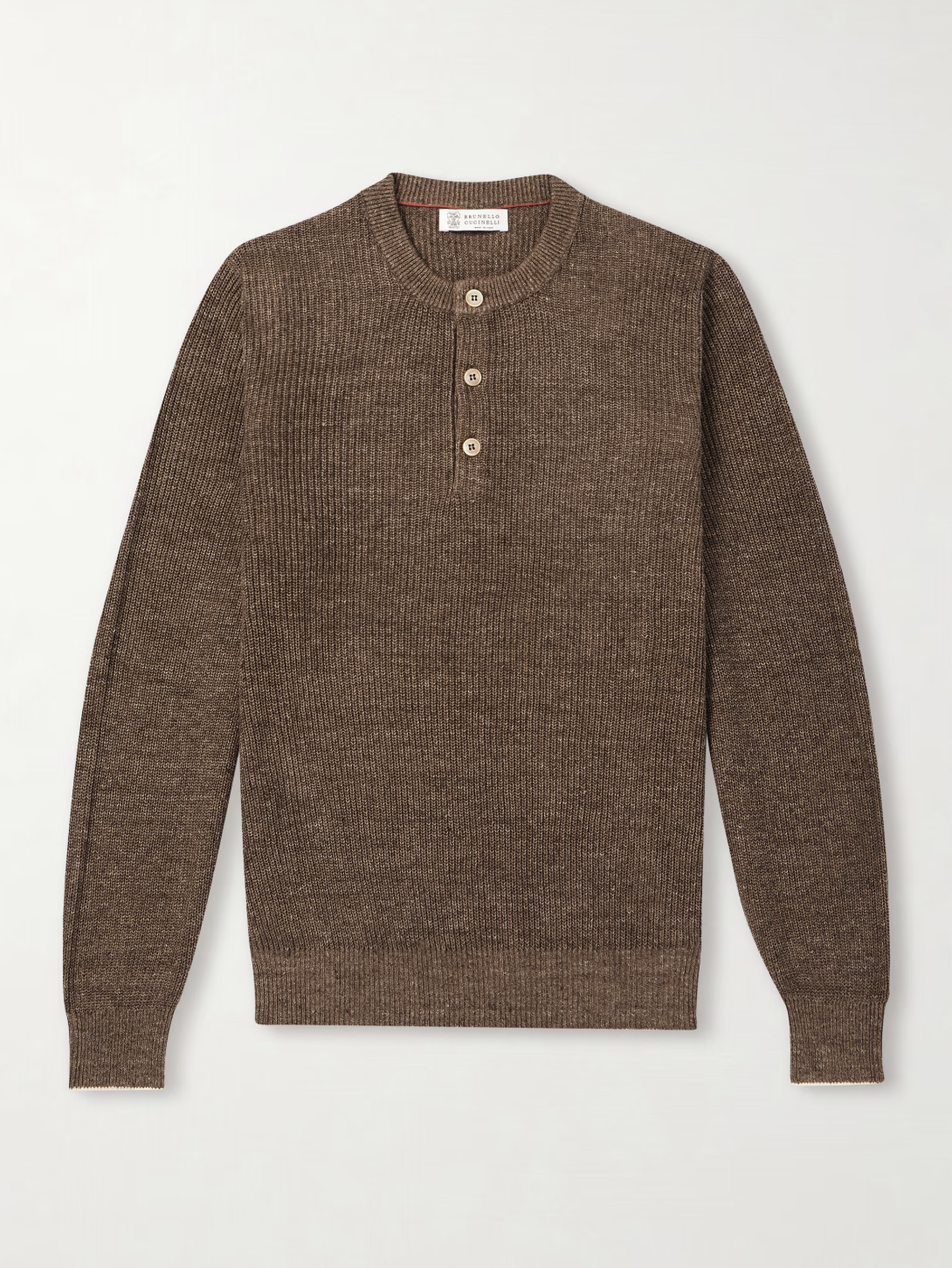 Brunello Cucinelli, Ribbed Linen and Cotton-Blend Henley Sweater