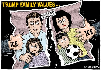 Political cartoon U.S. ICE Dreamers DACA deportation Trump GOP family values