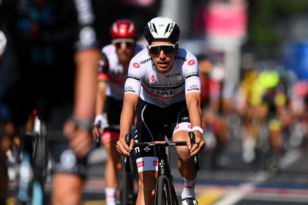 REGGIO EMILIA ITALY MAY 18 Joo Almeida of Portugal and UAE Team Emirates White Best Young Rider Jersey crosses the finish line during the 105th Giro dItalia 2022 Stage 11 a 203km stage from Santarcangelo di Romagna to Reggio Emilia Giro WorldTour on May 18 2022 in Reggio Emilia Italy Photo by Tim de WaeleGetty Images